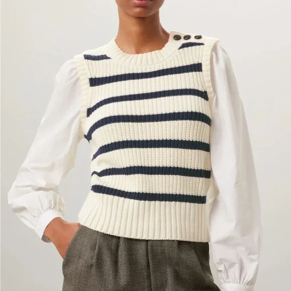 Rails Bambi Cream and Navy Sweater Top medium - Picture 1 of 13